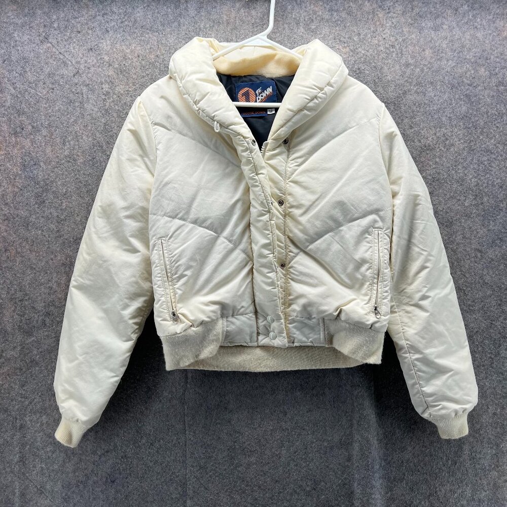 90s First Down Jacket Womens 12 Cream Puffer Full Zip Goose Down Heavyweight Vtg